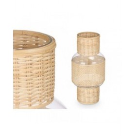 Portacandele SG-29652 Trasparente Naturale Vetro Rattan 18 x 38 x 18 cm (4 Unità)