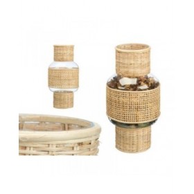 Portacandele SG-29652 Trasparente Naturale Vetro Rattan 18 x 38 x 18 cm (4 Unità)