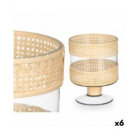 Portacandele SG-29685 Trasparente Naturale Vetro Rattan 15 x 20 x 15 cm (6 Unità)