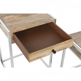 Set di 2 tavoli Home ESPRIT Marrone Argentato Naturale Acciaio Legno di mango 45,5 x 41 x 66,5 cm