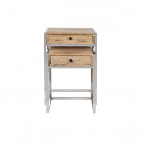 Set di 2 tavoli Home ESPRIT Marrone Argentato Naturale Acciaio Legno di mango 45,5 x 41 x 66,5 cm