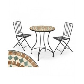 Tavolo con 2 sedie Ibergarden Mosaico-Forja Marrone Nero