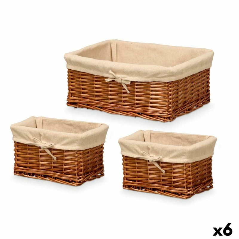 Set di Cesti Kipit HX31449S/3 Naturale Poliestere vimini Stoffa 50 % cotone 39 x 16 x 30 cm 3 Pezzi (6 Unità)