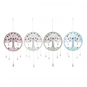 Decorazione pensile DKD Home Decor Albero Azzurro Bianco Grigio Rosa 33 x 3 x 81 cm (4 Unità)