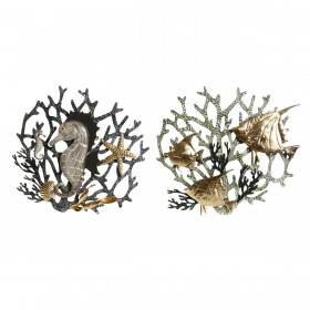 Decorazione da Parete Home ESPRIT Dorato Argentato Corallo Mediterraneo 49,5 x 5 x 48,3 cm (2 Unità)