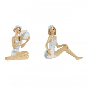 Statua Decorativa Home ESPRIT Bianco Blu cielo Mediterraneo 8 x 8 x 12,5 cm (2 Unità)