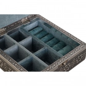 Scatola-Portagioie DKD Home Decor Argentato Blu cielo Legno Alluminio 18 x 18 x 6 cm