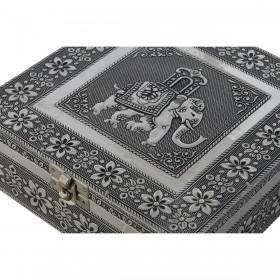 Scatola-Portagioie DKD Home Decor Argentato Blu cielo Legno Alluminio 18 x 18 x 6 cm