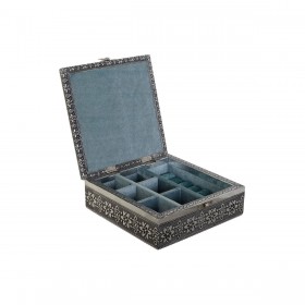 Scatola-Portagioie DKD Home Decor Argentato Blu cielo Legno Alluminio 18 x 18 x 6 cm