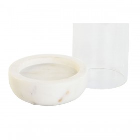 Portacandele Home ESPRIT Bianco Naturale Cristallo Marmo 10 x 10 x 18 cm