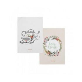 Panno da Cucina HappyFriday Time To Tea Multicolore 70 x 50 cm (2 Unità)