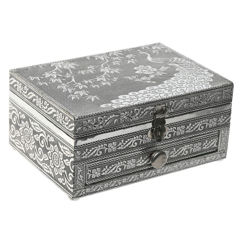 Scatola-Portagioie Home ESPRIT Verde Argentato Legno Alluminio 17,5 x 12,5 x 8,5 cm