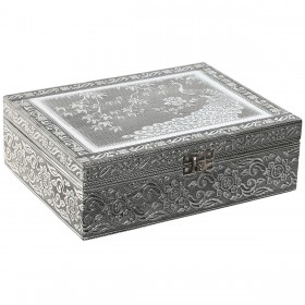 Scatola-Portagioie Home ESPRIT Verde Argentato Legno Alluminio 22,5 x 17,5 x 7,6 cm