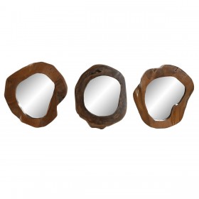 Specchio da parete Home ESPRIT Naturale Teca Mediterraneo 34 x 4 x 32 cm (3 Unità)