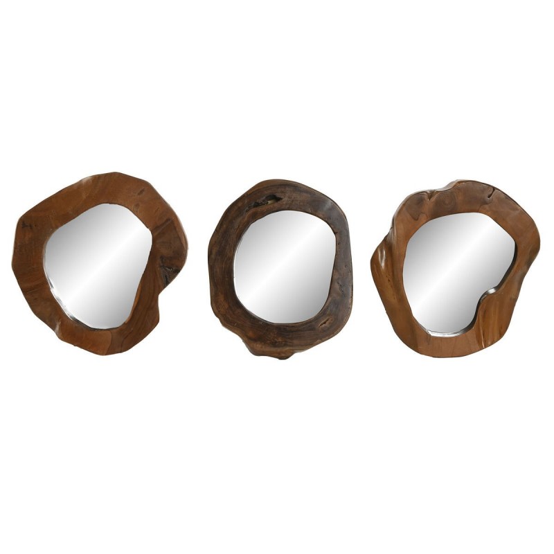 Specchio da parete Home ESPRIT Naturale Teca Mediterraneo 34 x 4 x 32 cm (3 Unità)