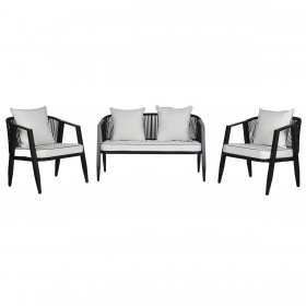 Set Tavolo con 3 Sedie Home ESPRIT Nero Cristallo Acciaio 123 x 66 x 72 cm