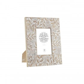 Cornice Portafoto DKD Home Decor Bianco Naturale Cristallo Legno di mango Indiano 20 x 1,3 x 25 cm