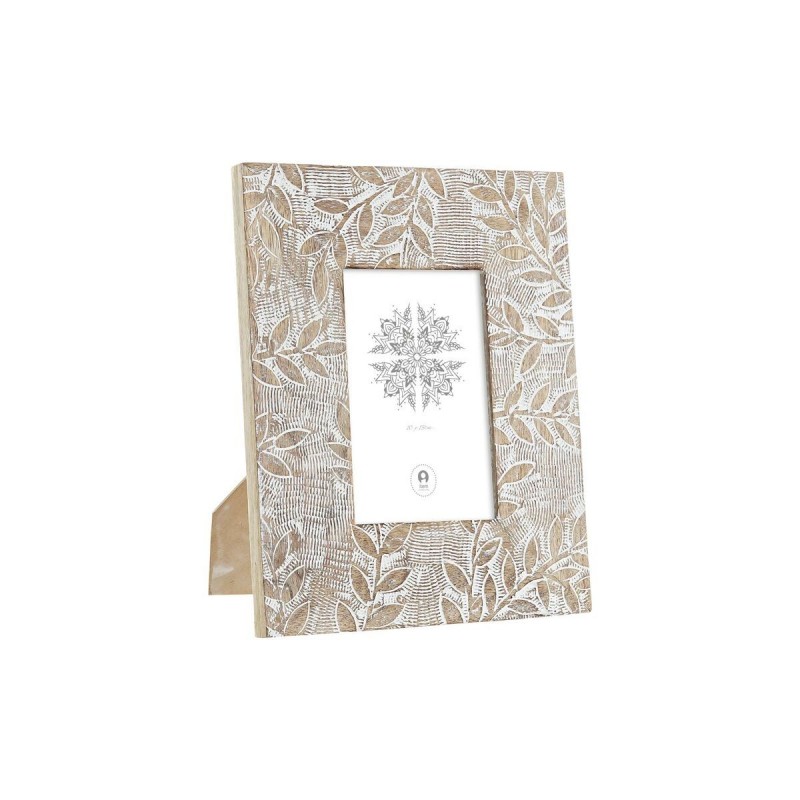Cornice Portafoto DKD Home Decor Bianco Naturale Cristallo Legno di mango Indiano 20 x 1,3 x 25 cm