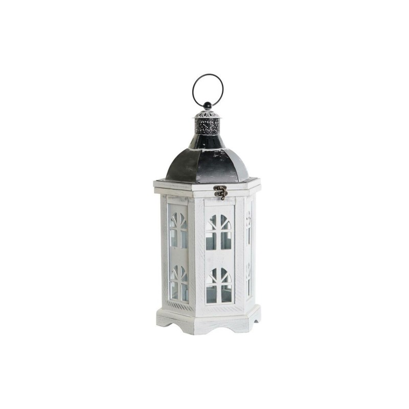 Lanterna DKD Home Decor Finitura invecchiata Bianco Grigio scuro Legno Cristallo 19 x 17 x 39 cm