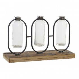 Vaso DKD Home Decor Nero Naturale Metallo Cristallo Legno di paulownia 38 x 11,5 x 23 cm (3 Pezzi)