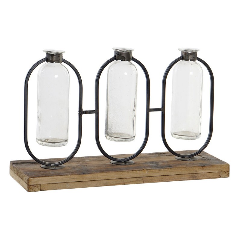 Vaso DKD Home Decor Nero Naturale Metallo Cristallo Legno di paulownia 38 x 11,5 x 23 cm (3 Pezzi)