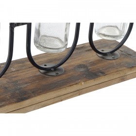 Vaso DKD Home Decor Nero Naturale Metallo Cristallo Legno di paulownia 38 x 11,5 x 23 cm (3 Pezzi)