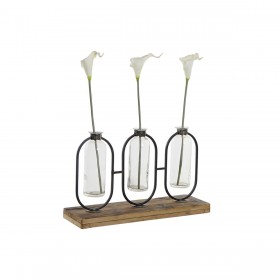 Vaso DKD Home Decor Nero Naturale Metallo Cristallo Legno di paulownia 38 x 11,5 x 23 cm (3 Pezzi)