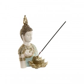Statua Decorativa Home ESPRIT Turchese Dorato Buddha Orientale 12 x 12 x 22 cm