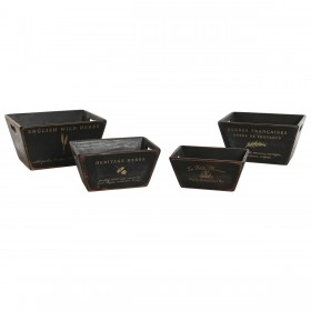 Scatole per conservare Home ESPRIT Nero Legno di abete 34 x 26 x 18 cm 4 Pezzi