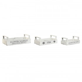 Scatole per conservare Home ESPRIT Bianco Legno di abete 39 x 19 x 12 cm 3 Pezzi