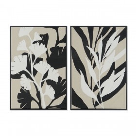 Quadro Home ESPRIT Bianco Nero Beige Foglia della pianta Città 63 x 4,3 x 93 cm (2 Unità)