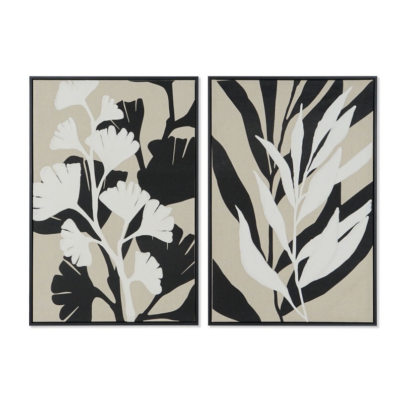 Quadro Home ESPRIT Bianco Nero Beige Foglia della pianta Città 63 x 4,3 x 93 cm (2 Unità)
