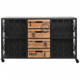 Cassettiera Home ESPRIT Marrone Nero Metallo Abete Loft 122,5 x 32,5 x 74 cm