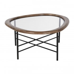 Tavolino da Caffè Home ESPRIT Marrone Nero Naturale Cristallo Legno di abete 76 x 81 x 38 cm