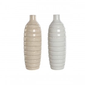 Vaso Home ESPRIT Beige Ceramica 19 x 19 x 55 cm (2 Unità)