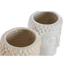 Vaso Home ESPRIT Bianco Beige Ceramica 14 x 14 x 20 cm (2 Unità)