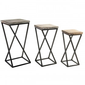 Set di 3 tavoli Home ESPRIT Legno Metallo 33 x 33 x 68 cm