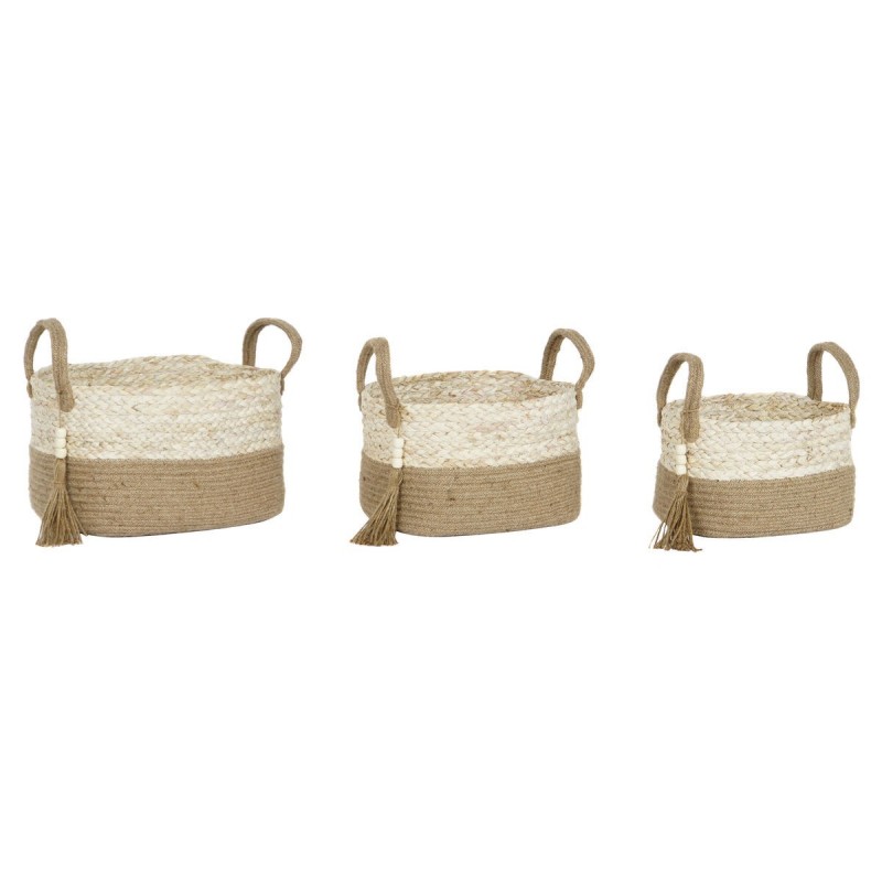 Set di Cestini Home ESPRIT Naturale Marrone Chiaro Juta Moderno 41 x 30 x 33 cm (3 Pezzi)