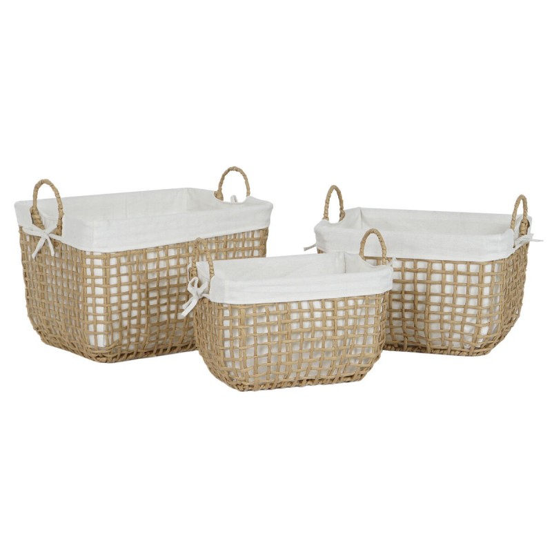 Set di Cestini Home ESPRIT Bianco Naturale Metallo Moderno 45 x 34 x 36 cm (3 Pezzi)