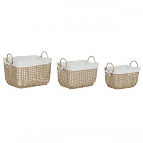 Set di Cestini Home ESPRIT Bianco Naturale Metallo Moderno 45 x 34 x 36 cm (3 Pezzi)