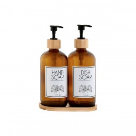 Dispenser di Sapone Home ESPRIT Ambra Naturale Bambù Cristallo 500 ml 7,5 x 7,5 x 20 cm