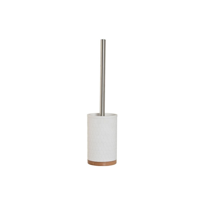 Scopino per il Bagno Home ESPRIT Bianco Argentato Naturale Resina Bambù 9 x 9 x 37 cm