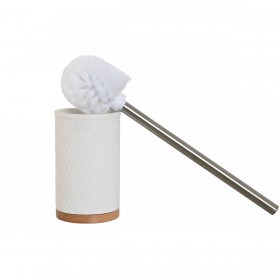 Scopino per il Bagno Home ESPRIT Bianco Argentato Naturale Resina Bambù 9 x 9 x 37 cm
