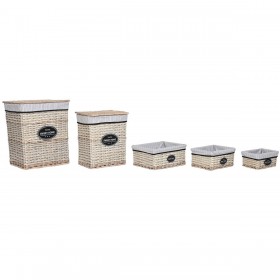 Cesto per i Panni Sporchi Home ESPRIT Bianco Marrone Nero Grigio Naturale vimini Shabby Chic 47 x 35 x 55 cm 5 Pezzi
