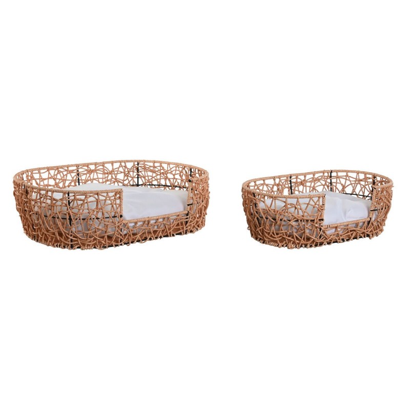 Letto per animali domestici Home ESPRIT Bianco Marrone Chiaro Metallo rattan sintetico 50 x 35 x 14 cm (2 Pezzi)