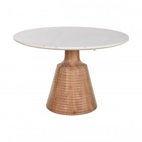 Tavolo da Pranzo Home ESPRIT Bianco Naturale Marmo Legno di acacia 115 x 115 x 76 cm