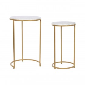 Set di 2 tavoli Home ESPRIT Dorato Metallo Marmo 40 x 40 x 64 cm