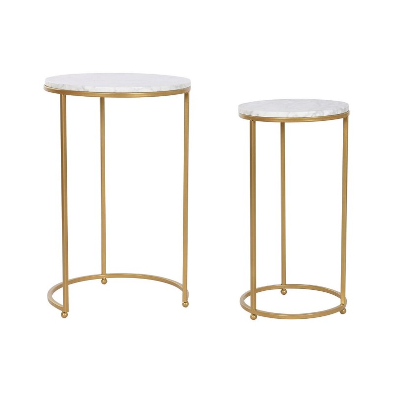 Set di 2 tavoli Home ESPRIT Dorato Metallo Marmo 40 x 40 x 64 cm
