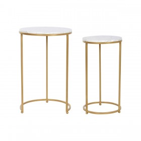 Set di 2 tavoli Home ESPRIT Dorato Metallo Marmo 40 x 40 x 64 cm