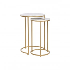Set di 2 tavoli Home ESPRIT Dorato Metallo Marmo 40 x 40 x 64 cm